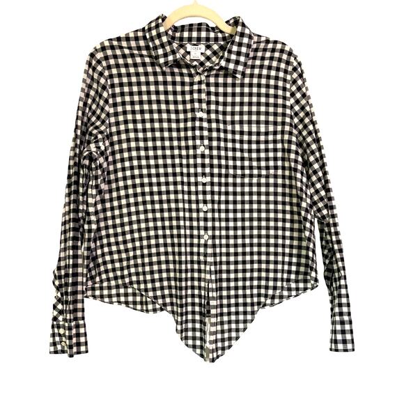 J.Crew Black White Gingham Button Down Shirt Women’s XL 100% Cotton Tie Front - Picture 8 of 8